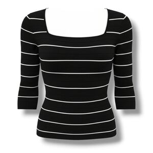 J.A.C. Women's black striped square neckline Blouse - medium